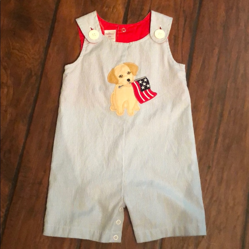 Seersucker Puppy with Flag Outfit